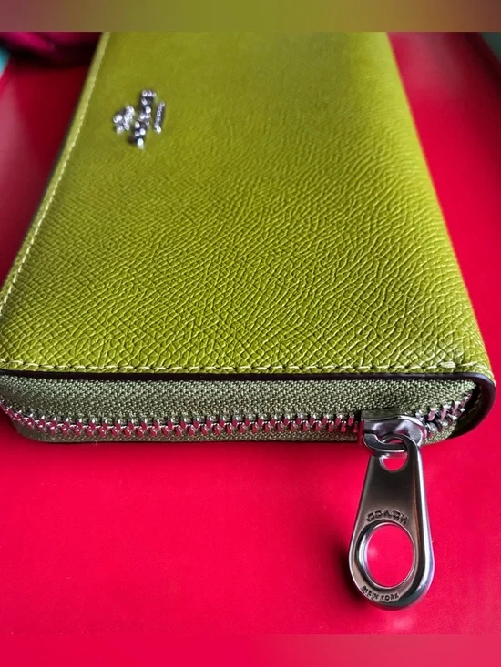 Coach Lime Green Saffiano Zip Wallet with Silver Logo - Picture 9 of 13
